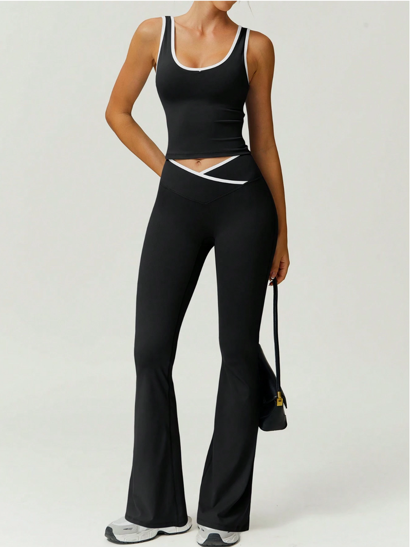 Conjunto Deportivo Azalea — Top Color Block y Pantalón Flare